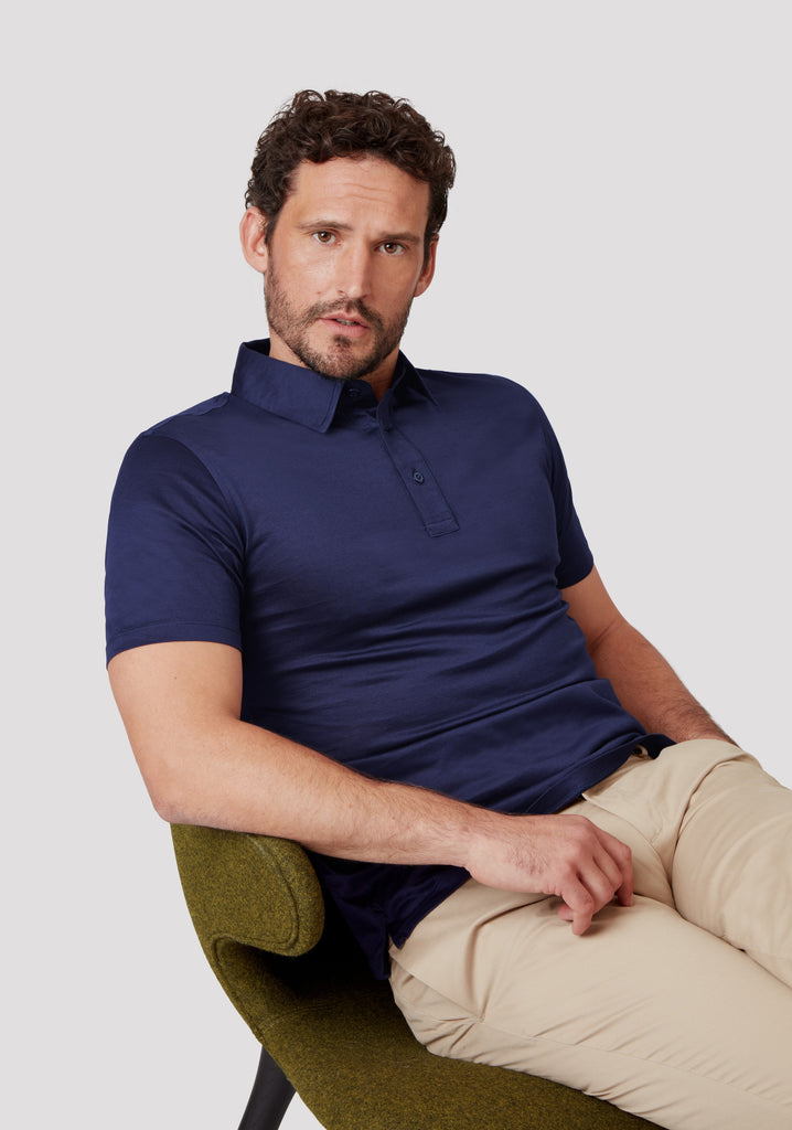 Navy Sea Island Cotton Luxury Designer Polo Shirt
