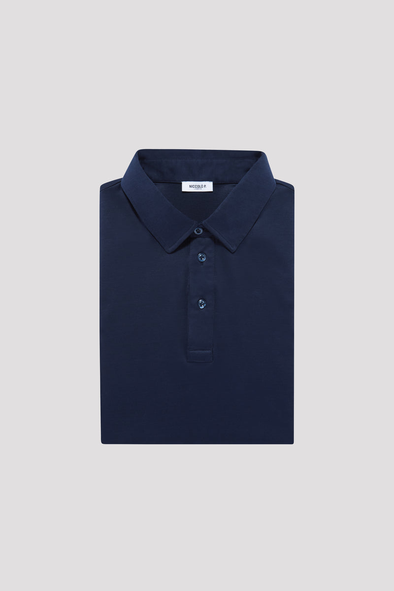 Long Sleeve Polo Shirt - Egyptian Cotton - Navy | Niccolò P.