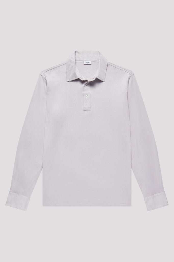 Carrara Grey Long Sleeve Polo Shirt in Egyptian Cotton