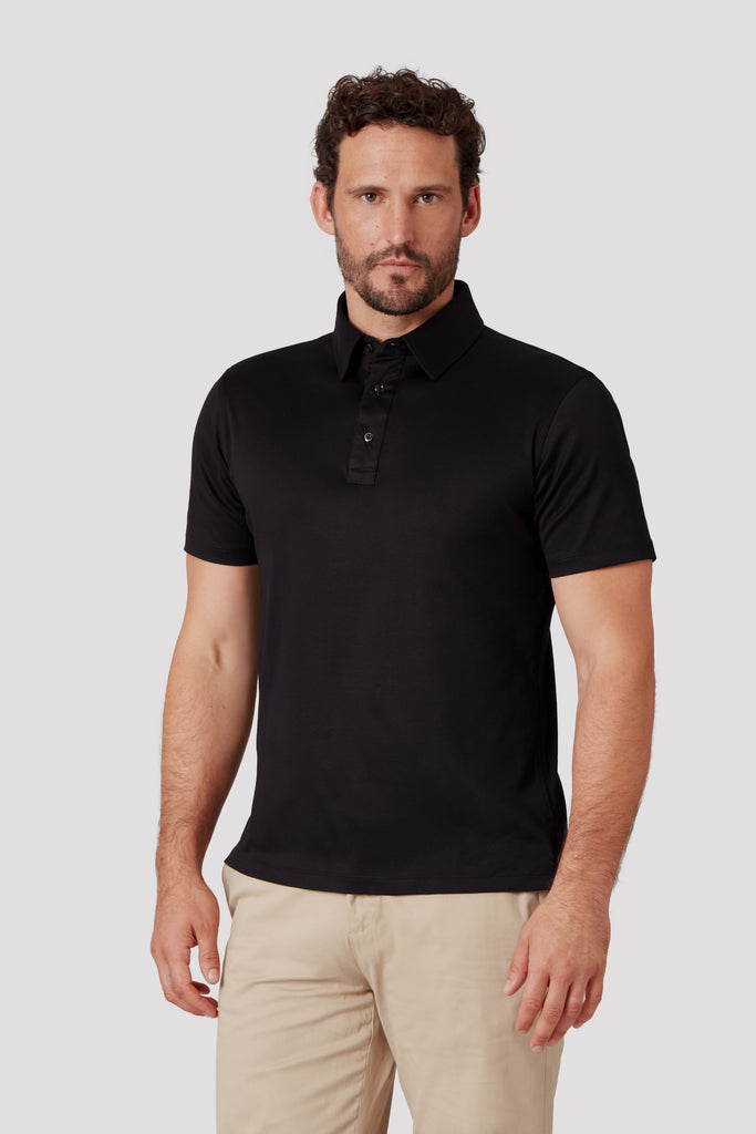 Deep Black Polo Shirt in Egyptian Cotton