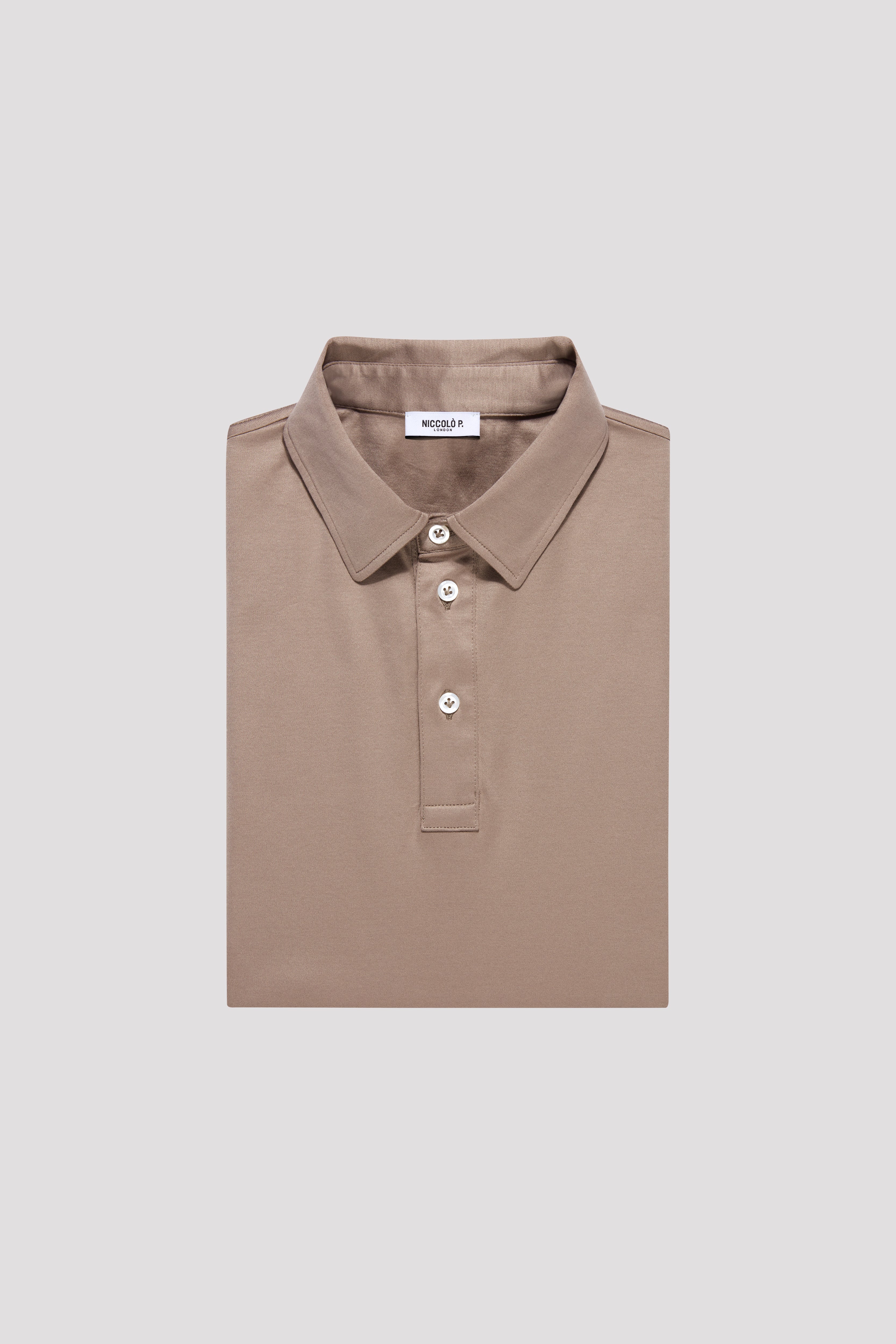 Long Sleeve Polo Shirt Supima Cotton Brown Taupe Niccolò
