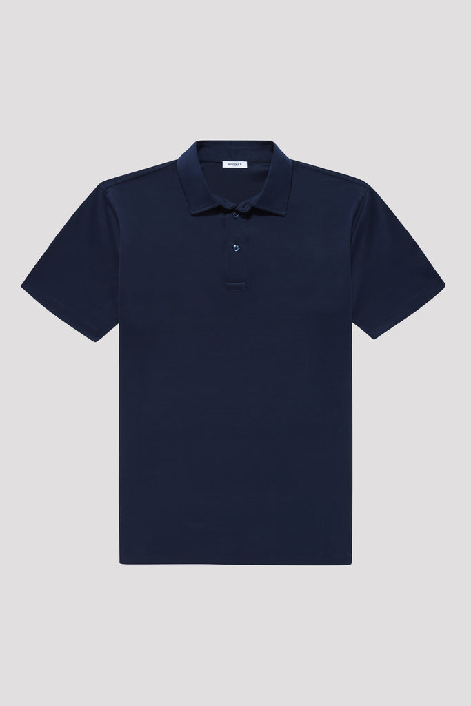 Flatlay of men's Inkwell Navy polo shirt made from Egyptian cotton
