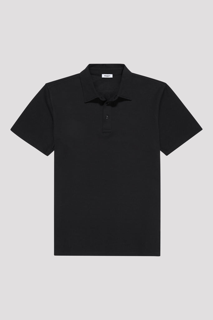 Deep Black Polo Shirt in Sea Island Cotton