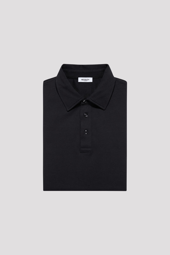 Deep Black Polo Shirt in Sea Island Cotton