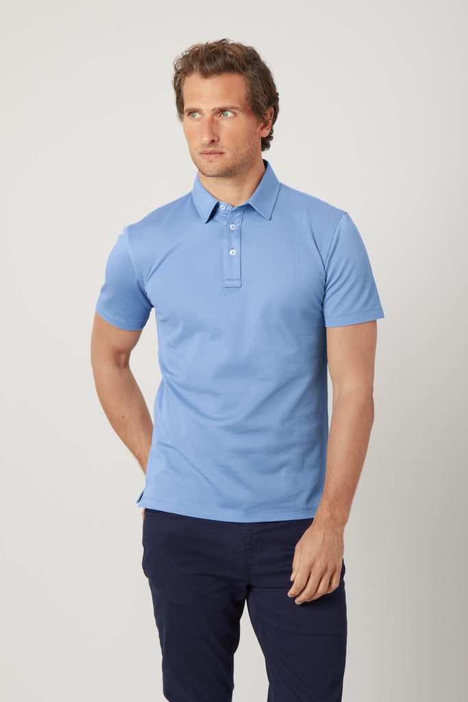 Medium Blue Egyptian Cotton Polo Shirt