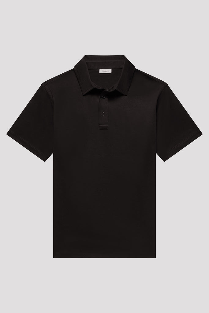 Deep Black Polo Shirt in Egyptian Cotton