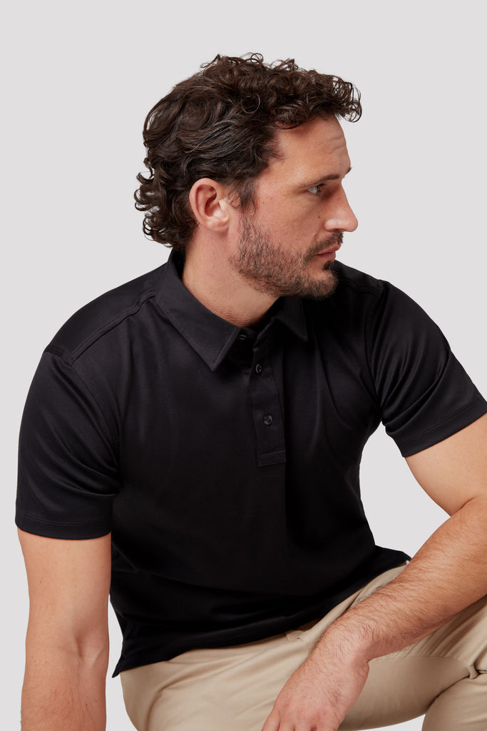 Deep Black Polo Shirt in Egyptian Cotton