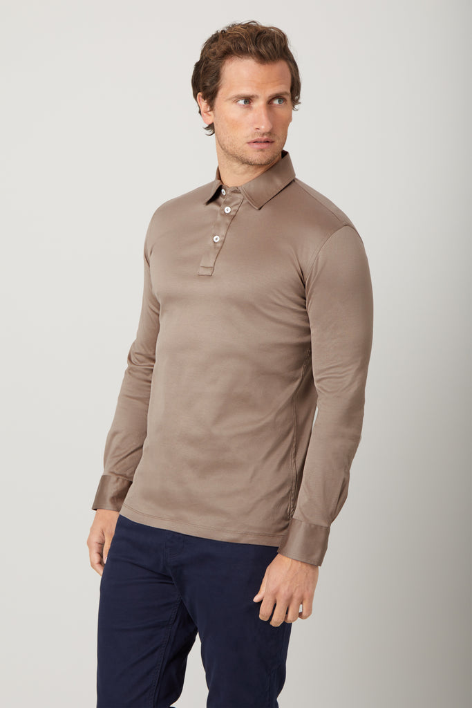 Desert Taupe Long Sleeve Polo Shirt