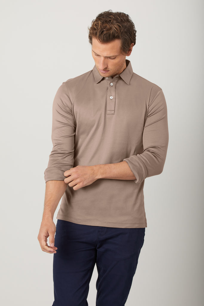 Desert Taupe Long Sleeve Polo Shirt