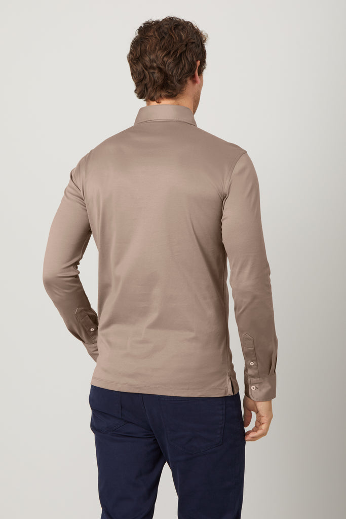 Desert Taupe Long Sleeve Polo Shirt