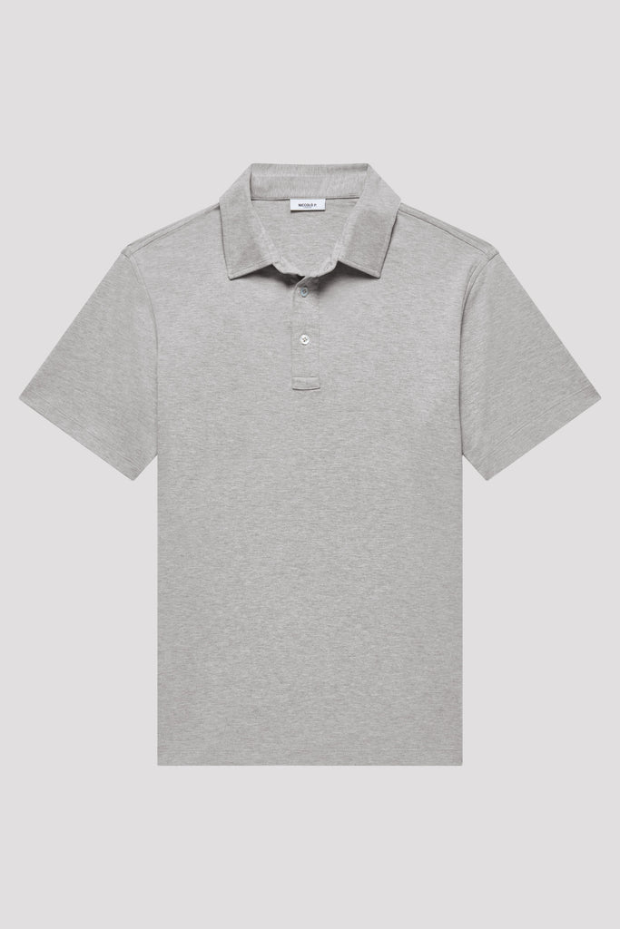 Grey Mélange Polo Shirt in Suvin Gold Cotton