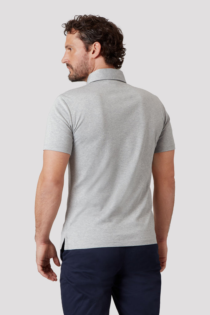 Grey Mélange Polo Shirt in Suvin Gold Cotton