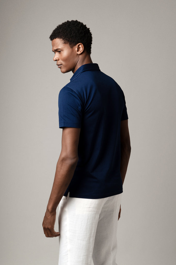 Navy Polo Shirt in Sea Island Cotton