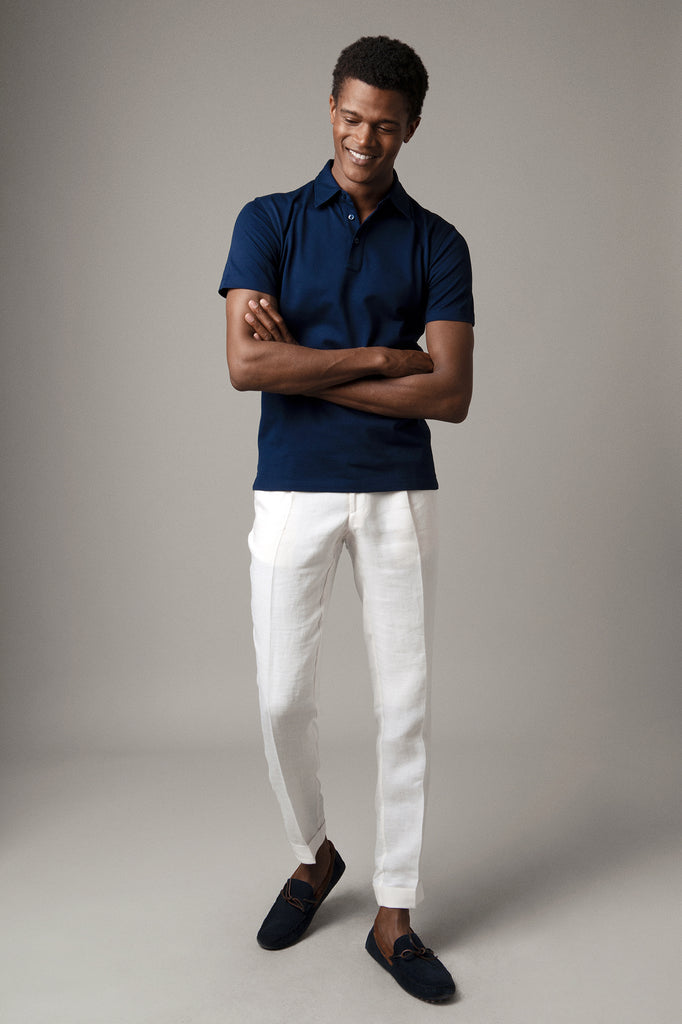 Navy Polo Shirt in Sea Island Cotton