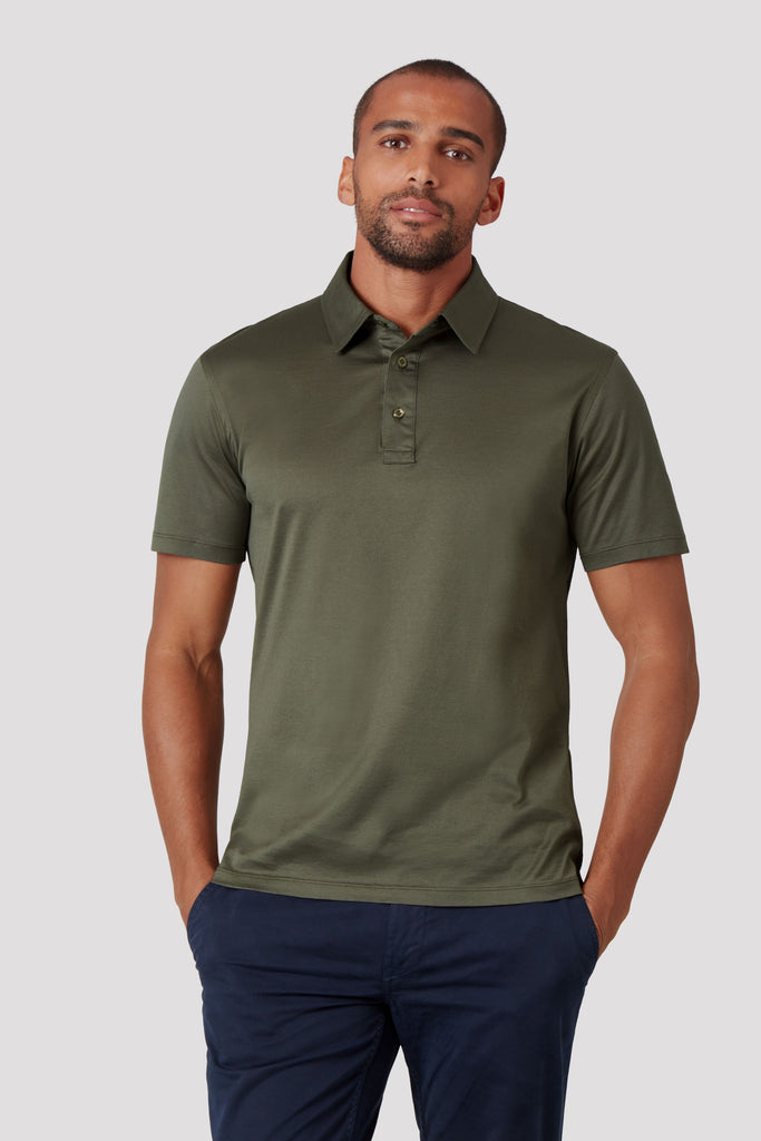 Olive Green Polo Shirt in Sea Island Cotton