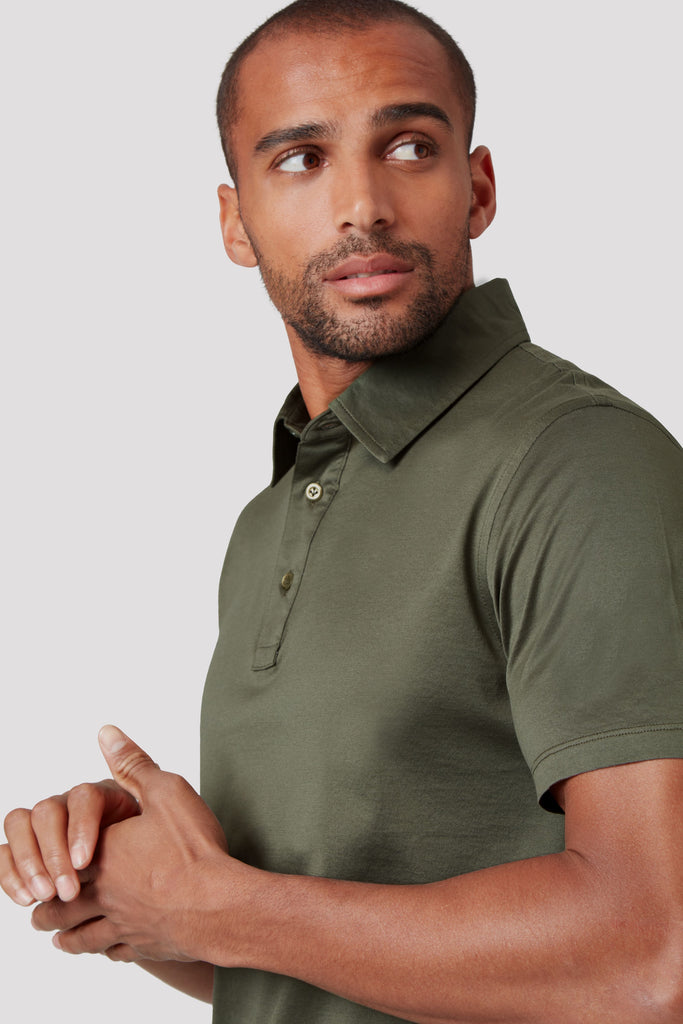 Olive Green Polo Shirt in Sea Island Cotton