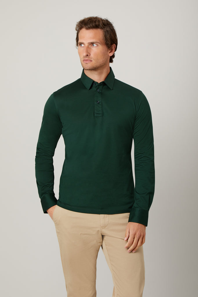 Racing Green Long Sleeve Polo Shirt in Supima Cotton