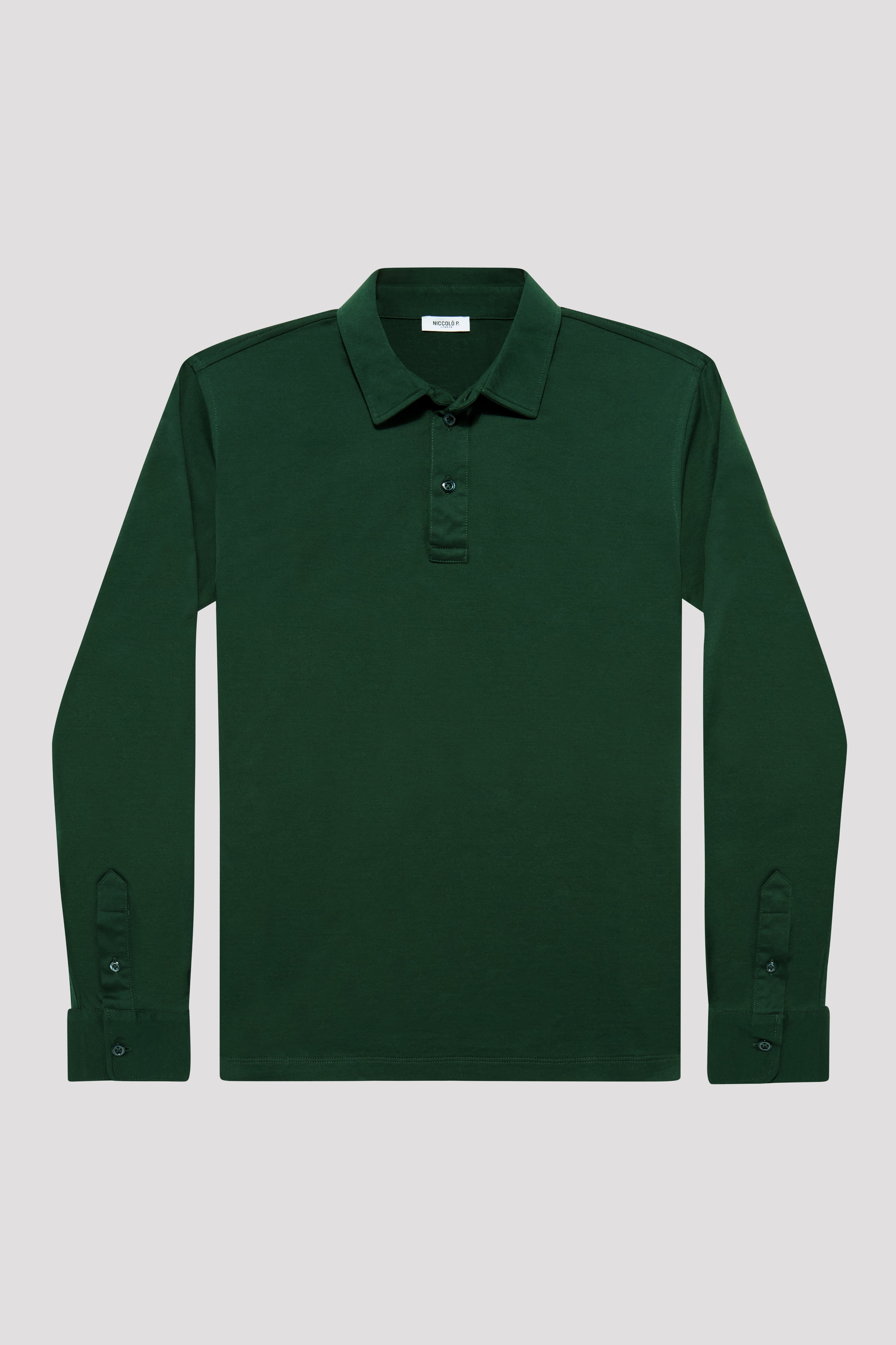 Green Cotton Polo Shirt Full Sleeve, XL - 44