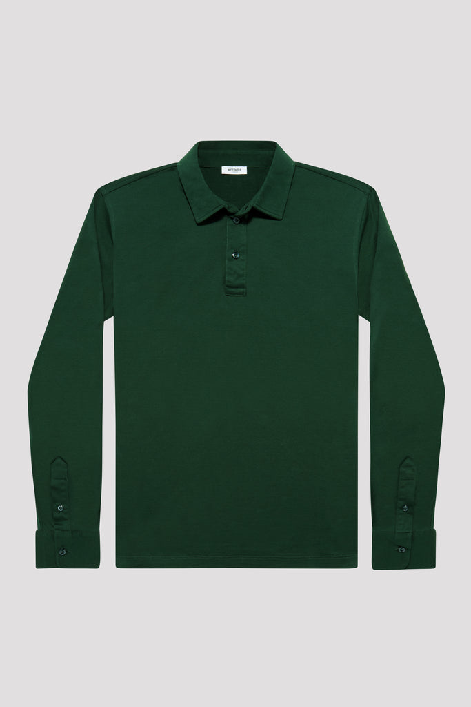 Racing Green Long Sleeve Polo Shirt in Supima Cotton