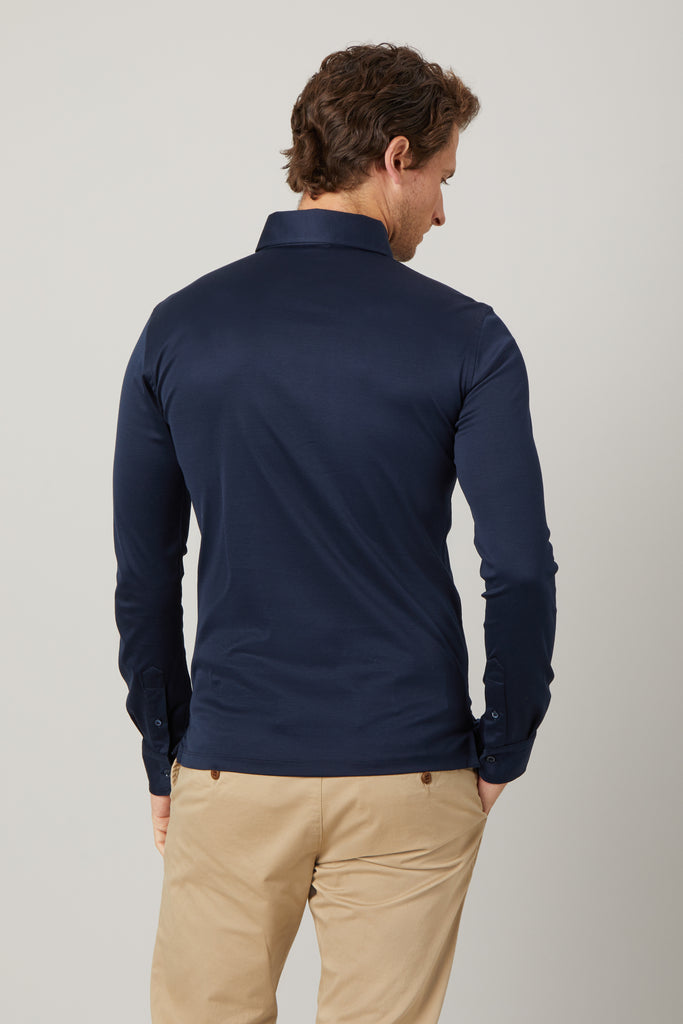 Navy Long Sleeve Polo Shirt in Egyptian Cotton