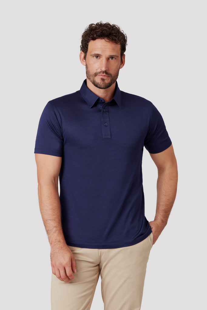 Navy Blue Polo Shirt in Sea Island Cotton