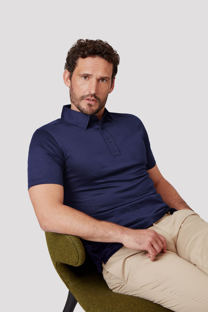 Navy Blue Polo Shirt in Sea Island Cotton