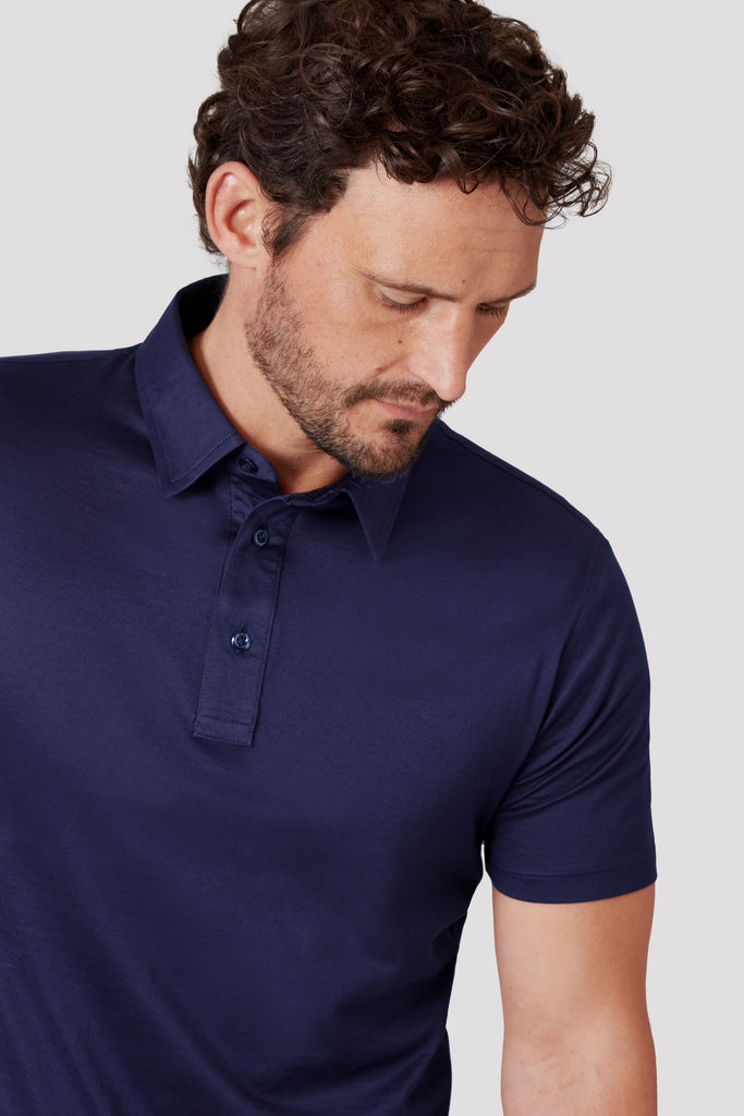 Navy Blue Polo Shirt in Sea Island Cotton