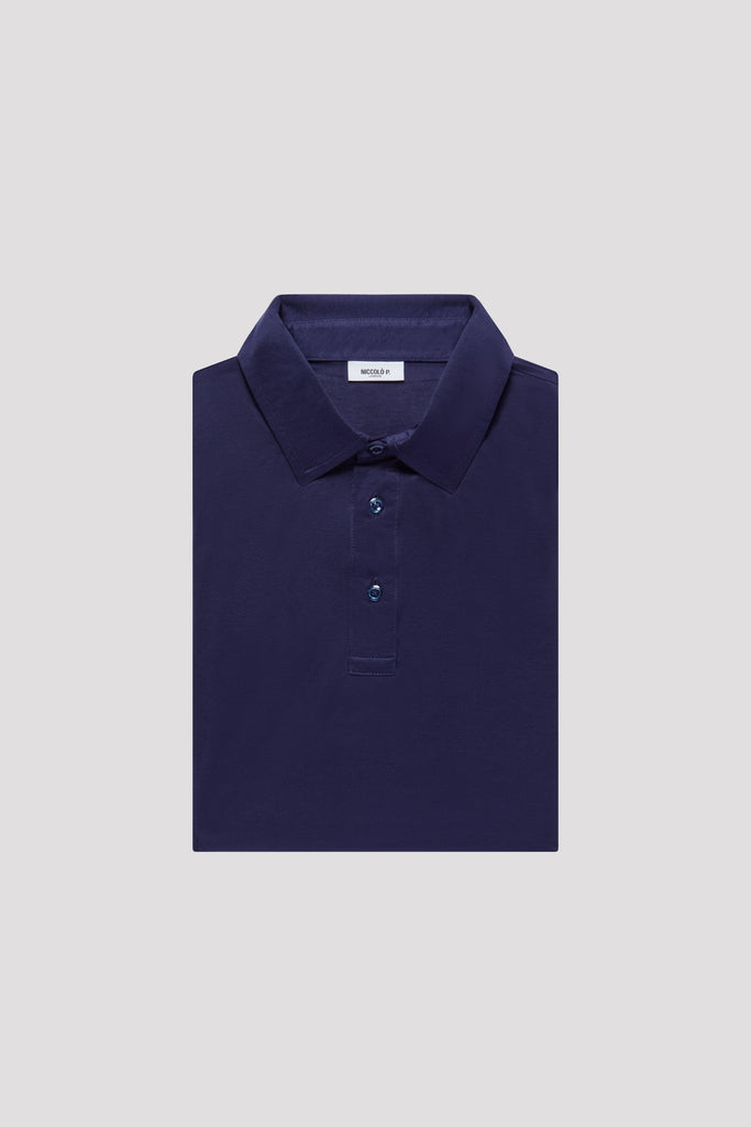 Navy Blue Polo Shirt in Sea Island Cotton