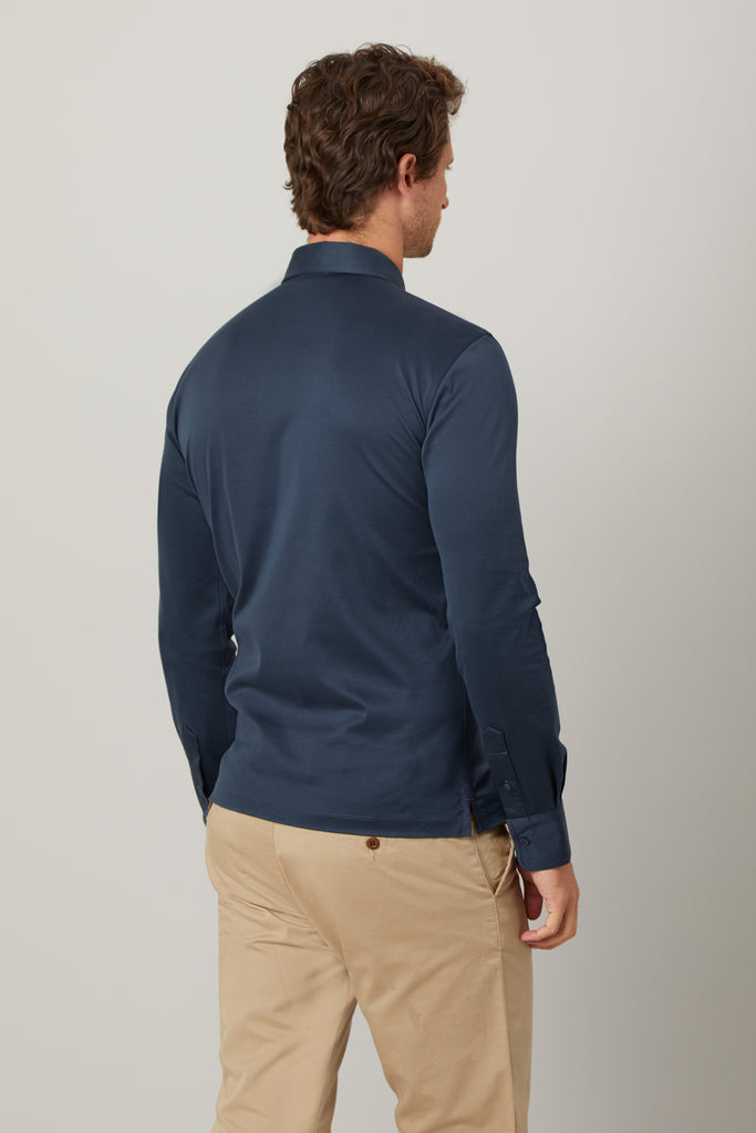 Slate Grey Long Sleeve Polo Shirt in Egyptian Cotton