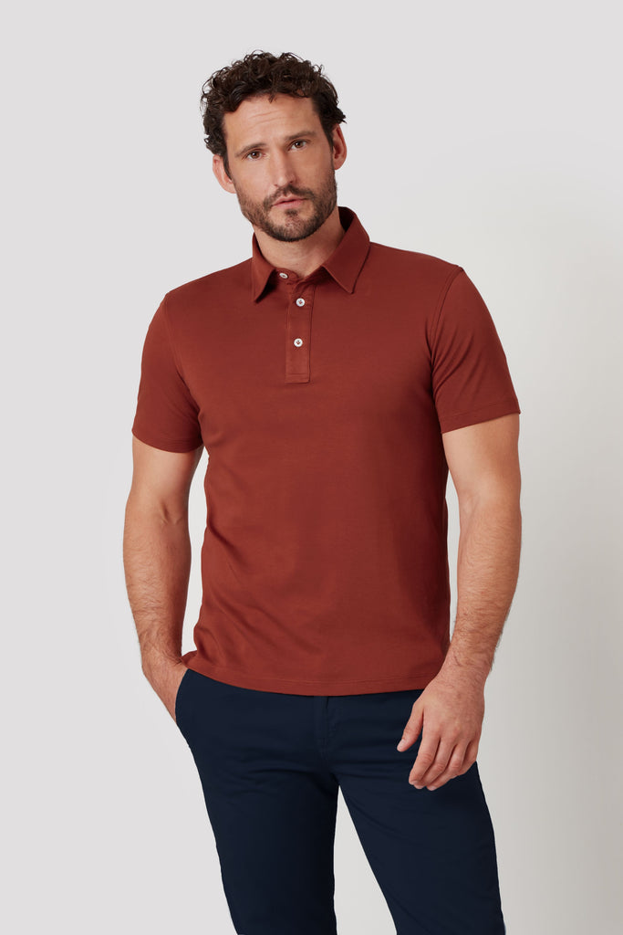 Brownish Red Polo Shirt in Suvin Gold Cotton