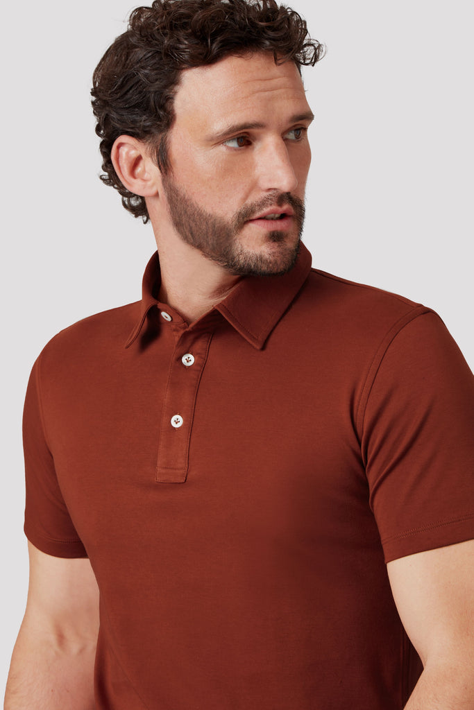 Brownish Red Polo Shirt in Suvin Gold Cotton