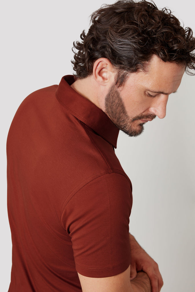 Brownish Red Polo Shirt in Suvin Gold Cotton