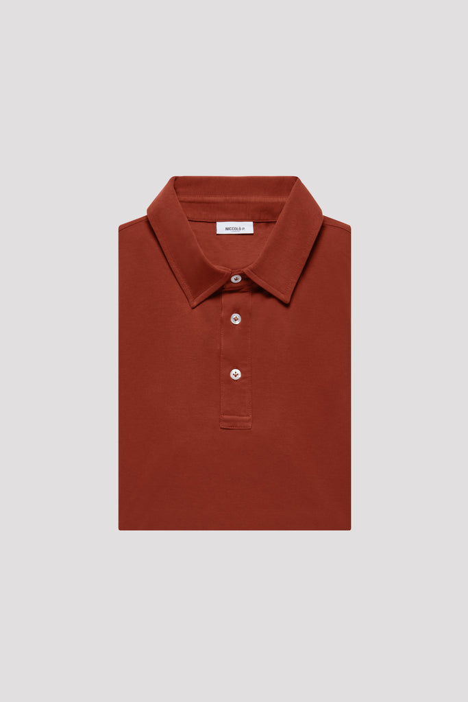 Brownish Red Polo Shirt in Suvin Gold Cotton